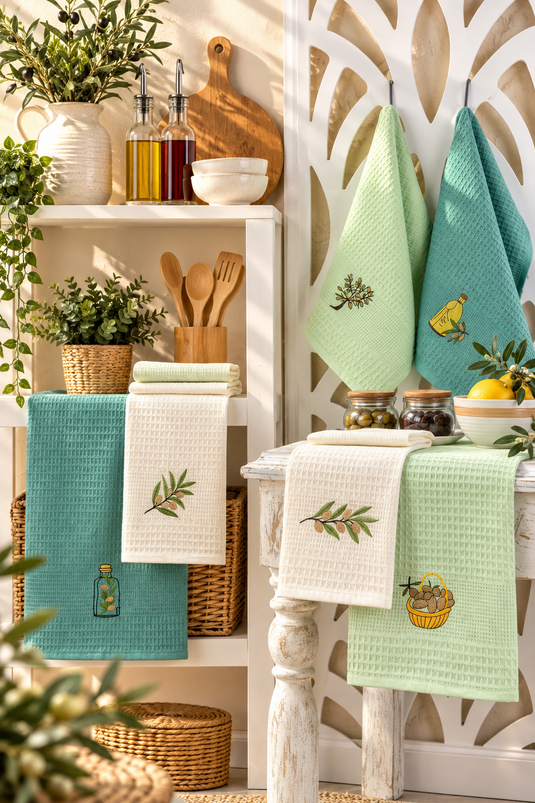 Grünes Bedrucktes Küchentuch-Set Aus 6