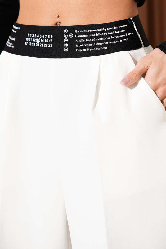 Baskılı Bel Lastikli Palazzo Pantolon Ekru