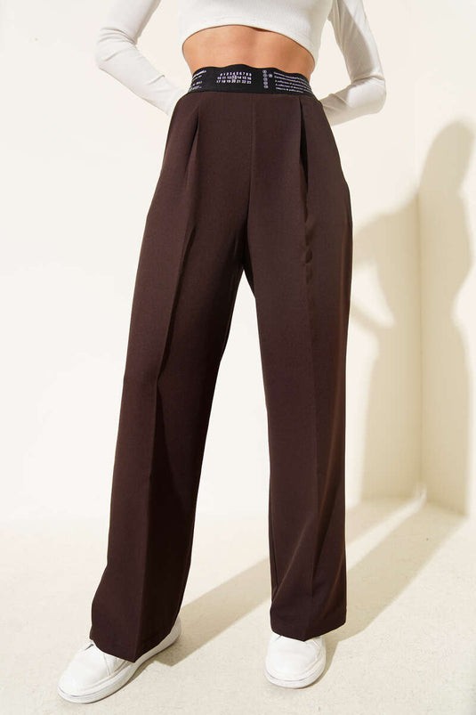 Printed Elastic Waist Palazzo Pants Brown