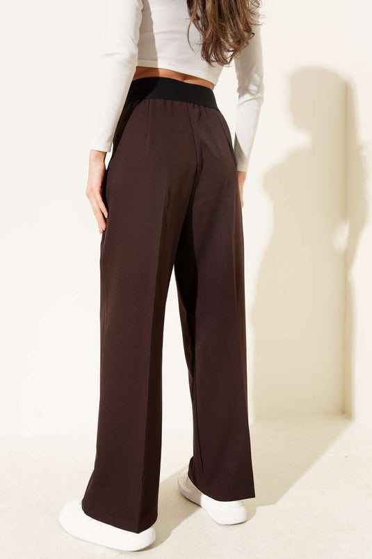 Printed Elastic Waist Palazzo Pants Brown