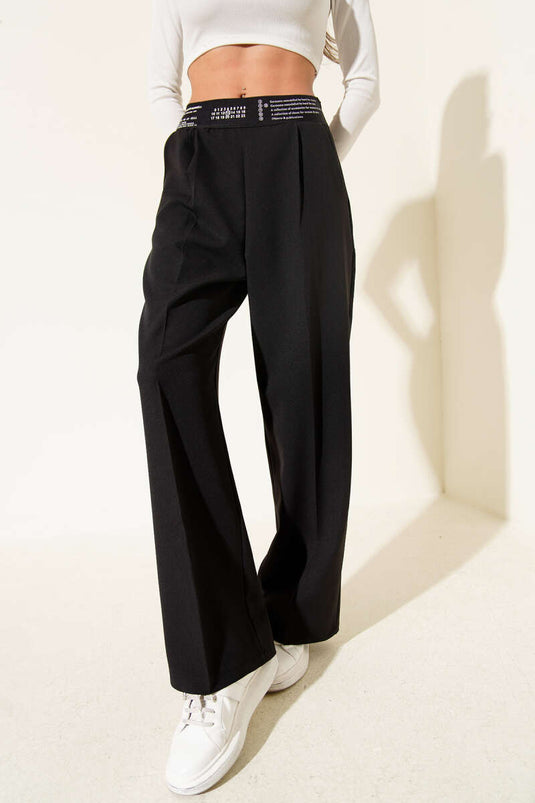Printed Elastic Waist Palazzo Pants Black