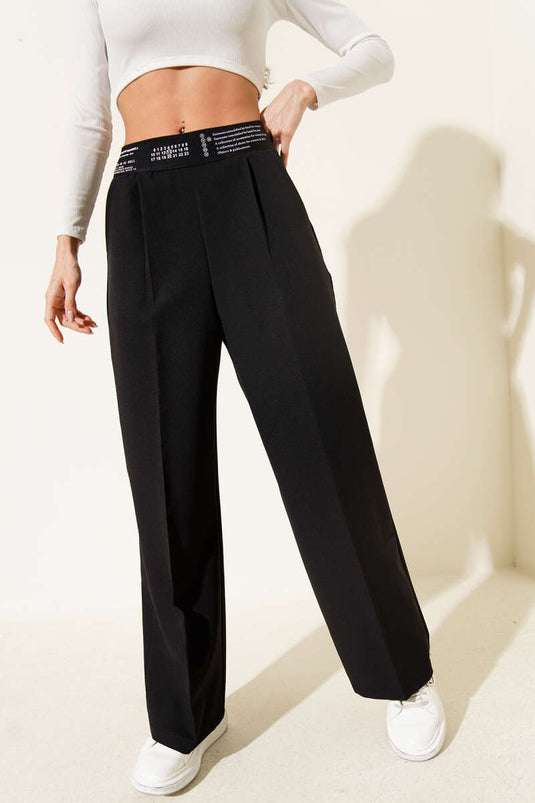 Printed Elastic Waist Palazzo Pants Black