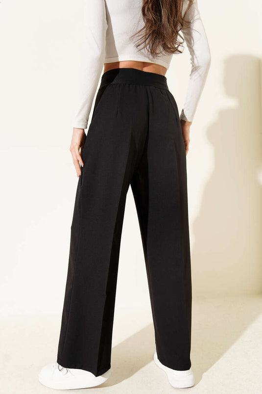 Printed Elastic Waist Palazzo Pants Black