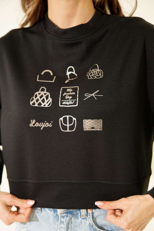Printed Crew Neck Sweatshirt Black