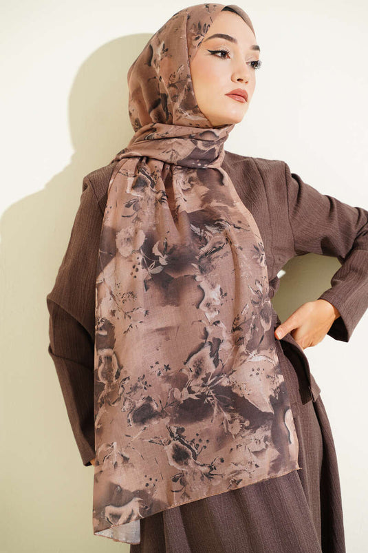 Sciarpa Con Motivo Floreale Camel