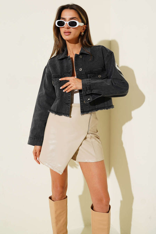 Veste en jean courte imprimée, gris foncé