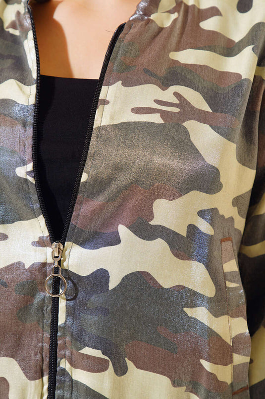 سترة منسوجة مطبوعة مموهة