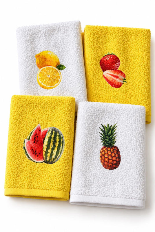 Baskılı Dörtlü Mutfak Havlusu Sarı