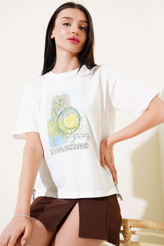 Ourlet élastiqué imprimé écru