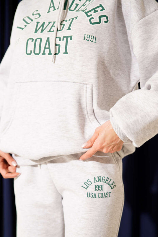 Ensemble deux pièces sweat-shirt à capuche imprimé trois fils gris chiné