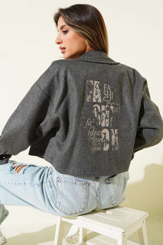 Veste courte en cachemire imprimé, gris fumé