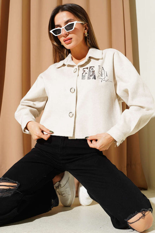 Veste courte imprimée en cachemire couleur pierre