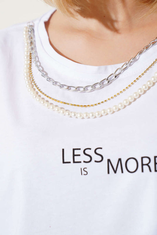 Baskılı Kolyeli T-shirt Beyaz