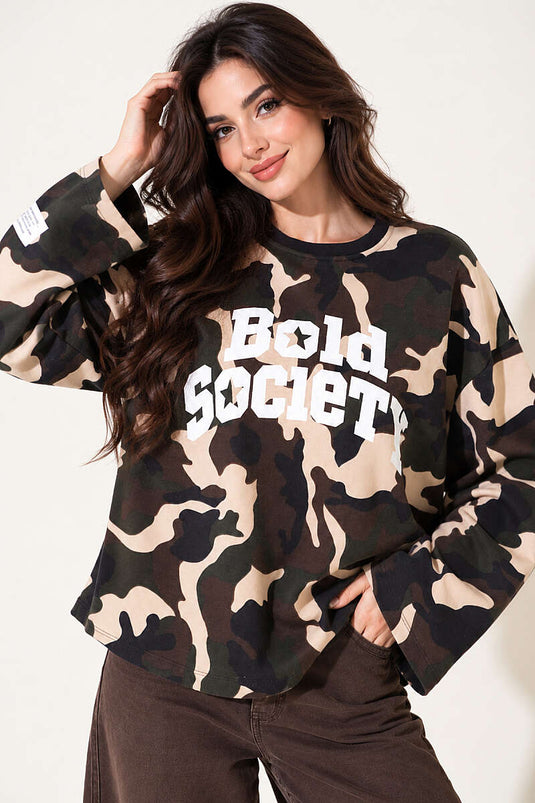 Baskılı Sweatshirt Kamuflaj