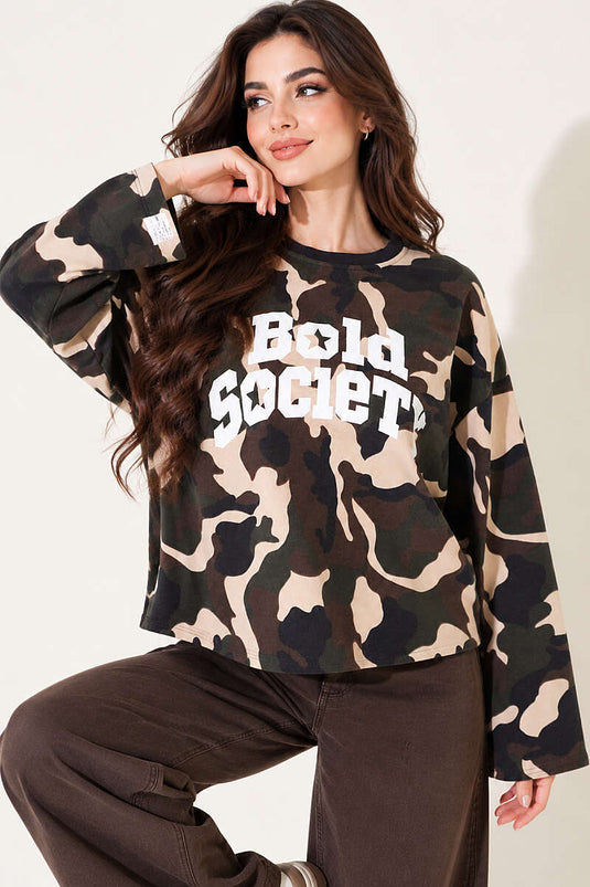 Baskılı Sweatshirt Kamuflaj