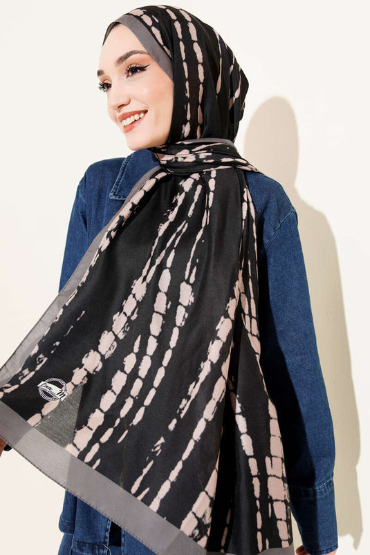 Batik Flow Striped Soft Shawl Black Smoke