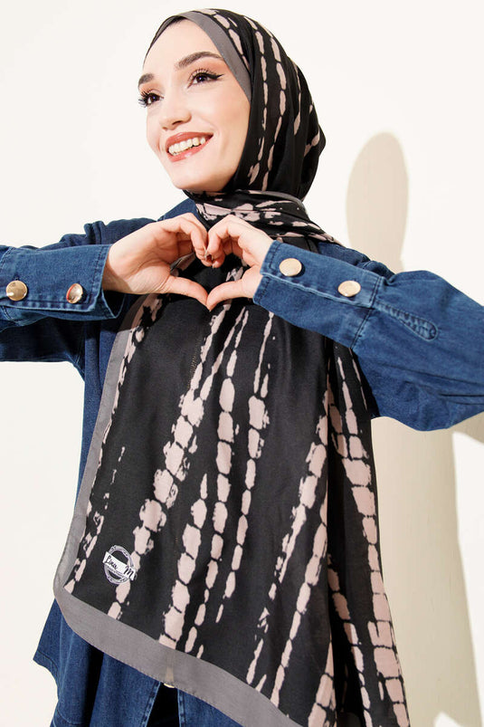 Batik Flow Striped Soft Shawl Black Smoke