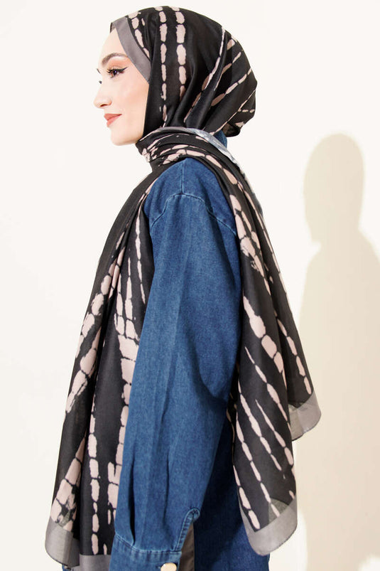 Batik Flow Striped Soft Shawl Black Smoke