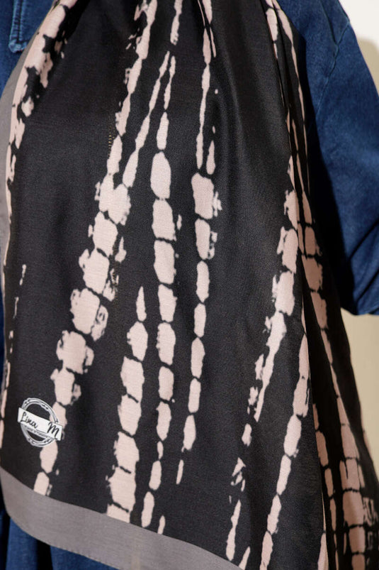 Batik Flow Striped Soft Shawl Black Smoke