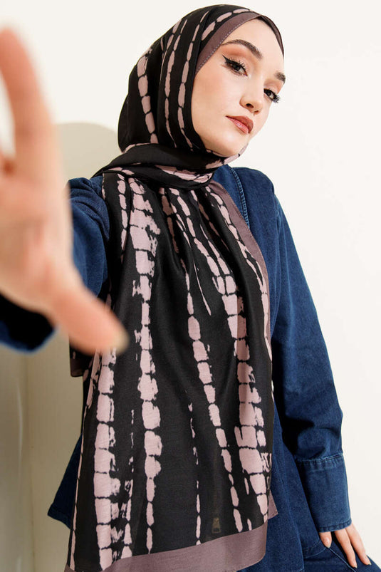 Batik Flow Striped Soft Shawl Black Mink