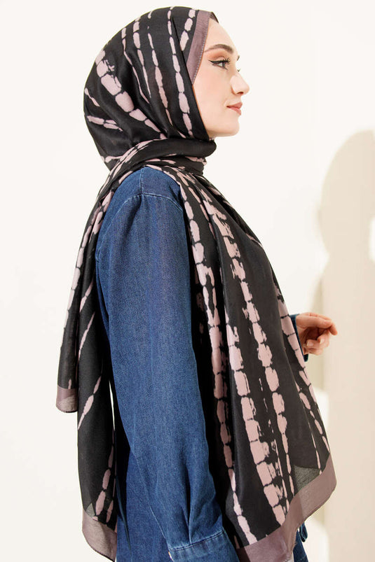 Batik Flow Striped Soft Shawl Black Mink