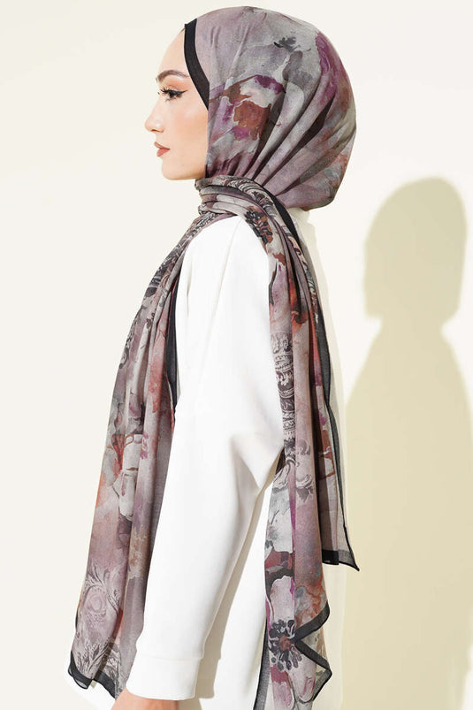 Châle en ramie à motif floral batik orange