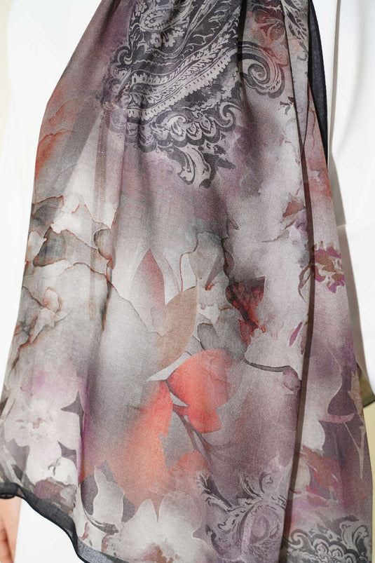 Châle en ramie à motif floral batik orange