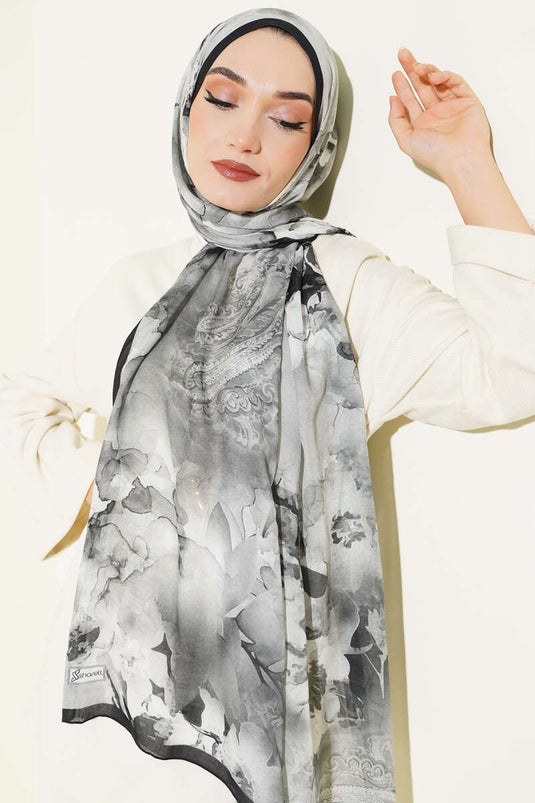 Châle en ramie à motif floral batik noir