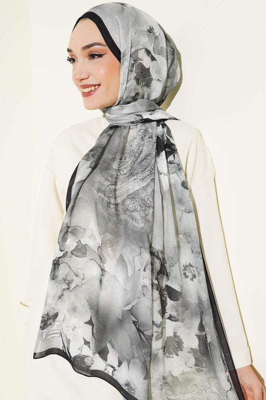 Châle en ramie à motif floral batik noir