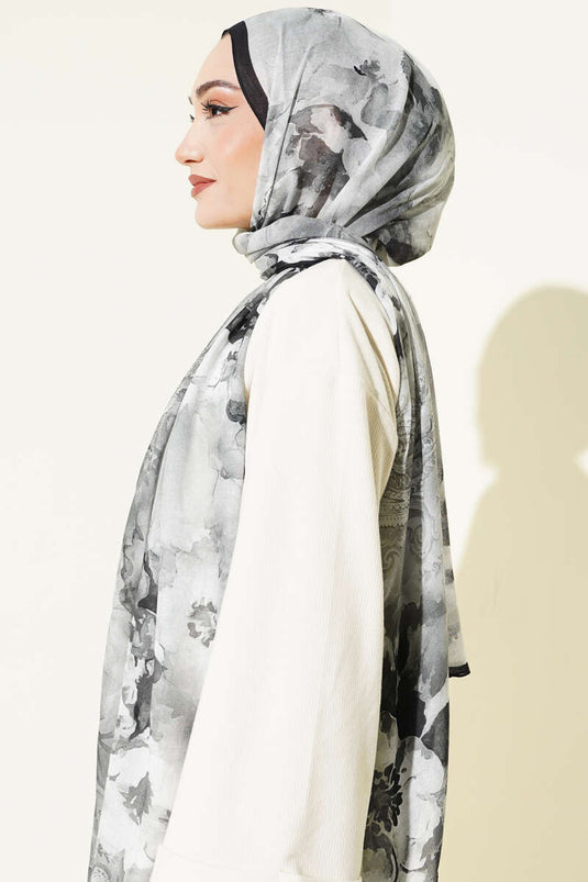 Châle en ramie à motif floral batik noir