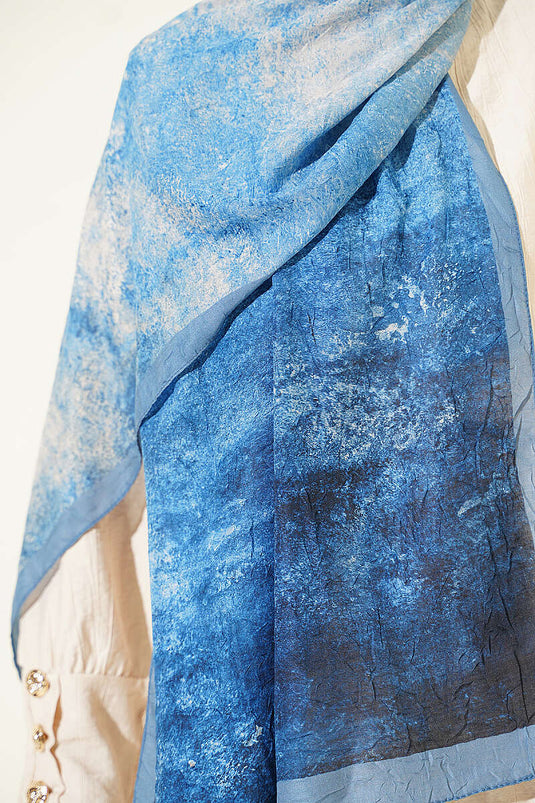 Batik Degrade Bambu Kraş Şal Soft Mavi