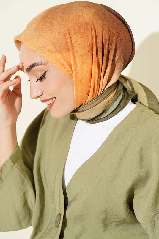 Batik Desen Bambu Kraş Eşarp Haki