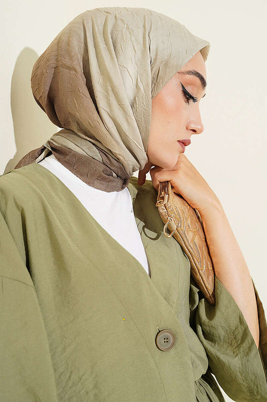 Batik Desen Bambu Kraş Eşarp Kına Yeşili