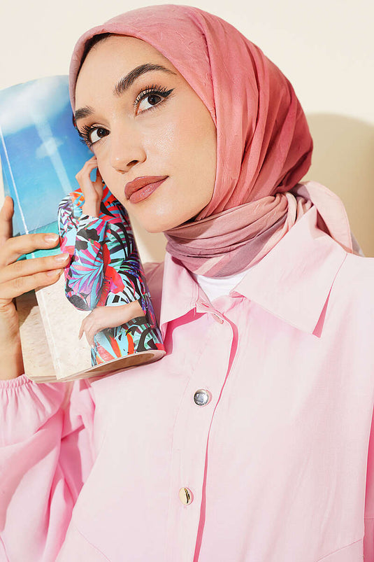 Batik Desen Bambu Kraş Eşarp Pudra
