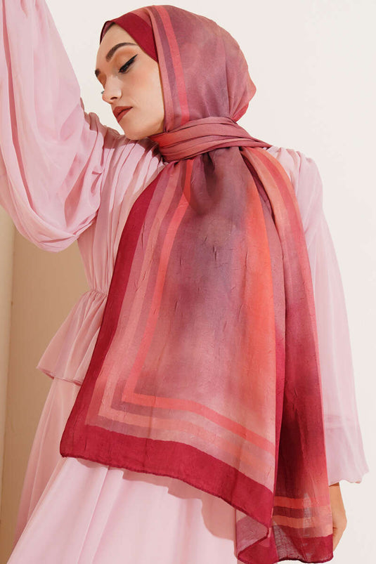 شال من الخيزران بنقشة باتيك، لون عنابي