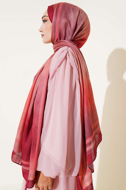 شال من الخيزران بنقشة باتيك، لون عنابي