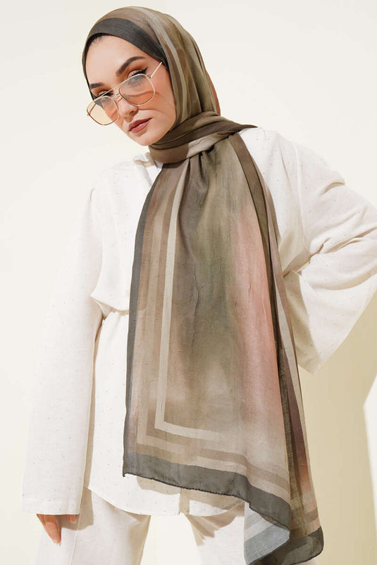 شال من الخيزران بنقشة باتيك، لون كاكي