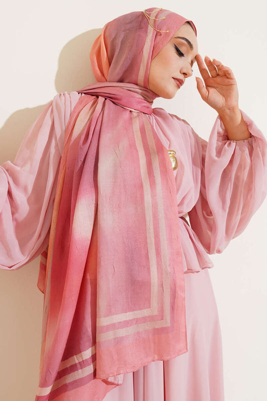 Batik Pattern Bamboo Crash Shawl, Baby Pink