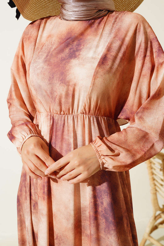 Batik Pattern Belts Dress Brown