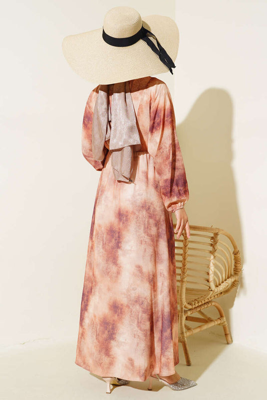 Batik Pattern Belts Dress Brown