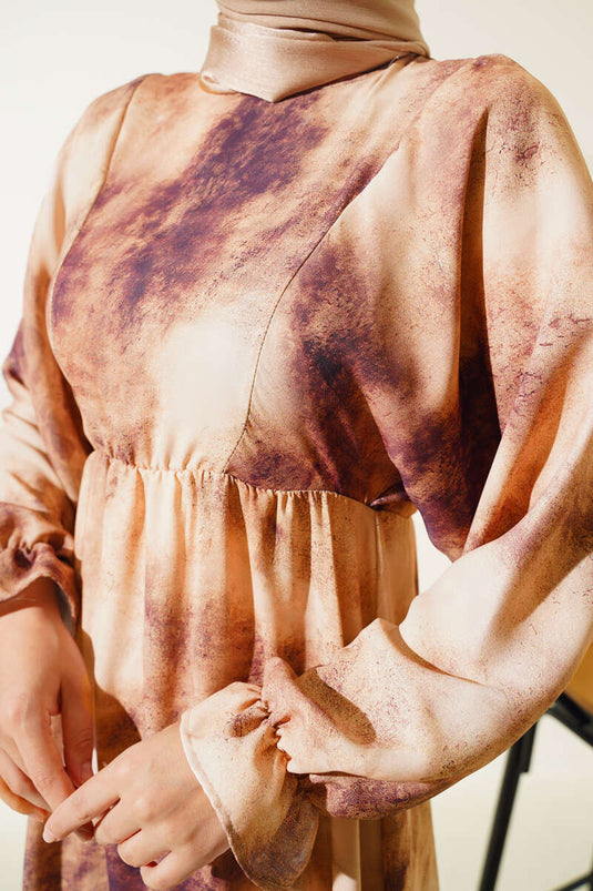 Batik Pattern Belted Dress Mink