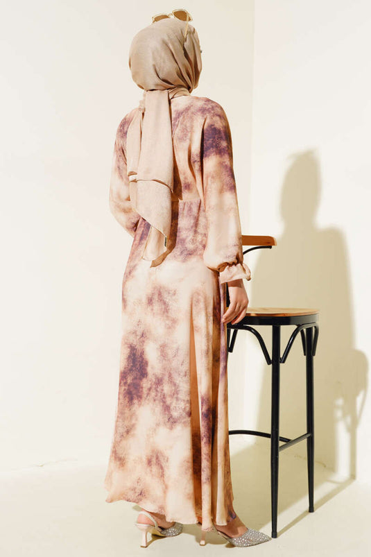 Batik Pattern Belted Dress Mink