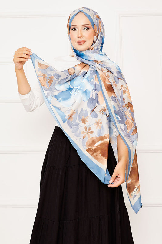 Châle Hijab Floral Motif Batik Indigo