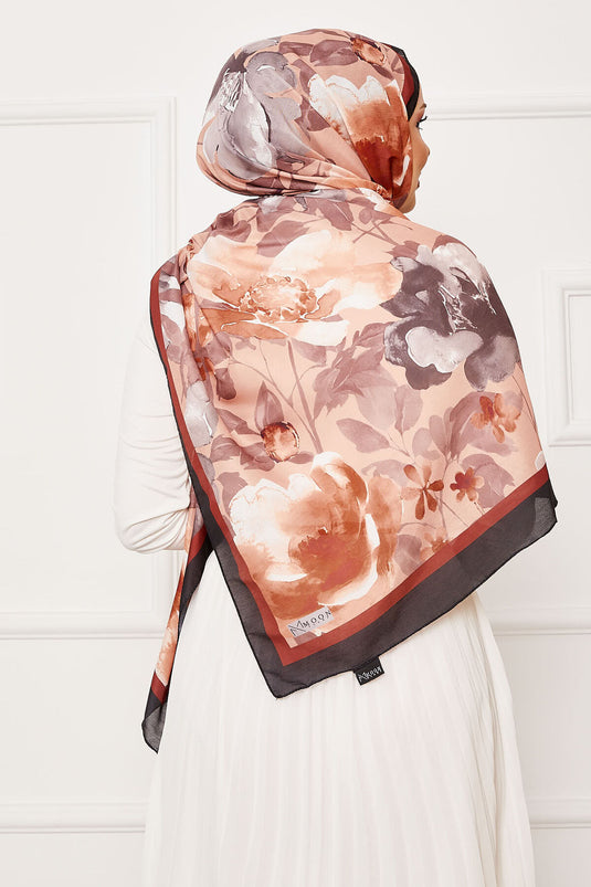 Batik Pattern Floral Hijab Shawl Brown