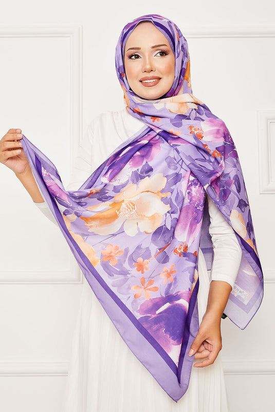 Scialle Hijab Floreale con Motivo Batik Lilla