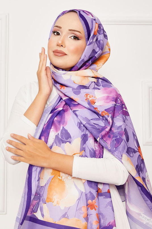 شال حجاب بنقشة الباتيك، لون أرجواني