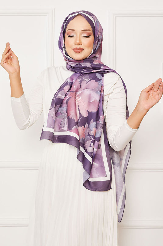 شال حجاب بنقشة زهور الباتيك أرجواني