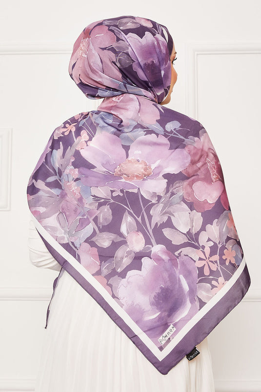 Batik Pattern Floral Hijab Shawl Purple