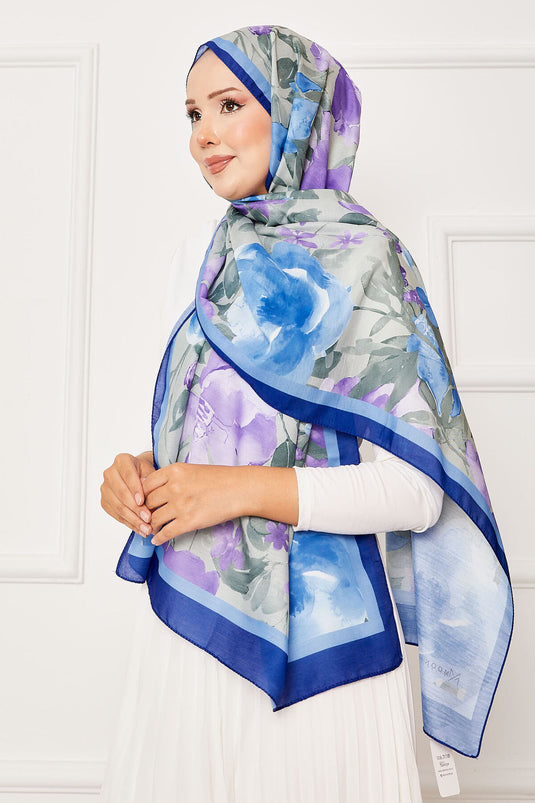 Batik Pattern Floral Hijab Shawl Saxe