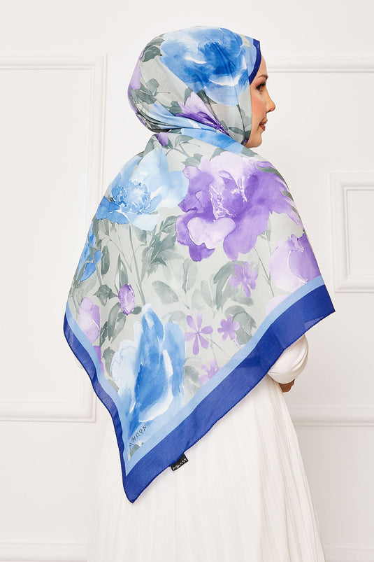 Batik Pattern Floral Hijab Shawl Saxe